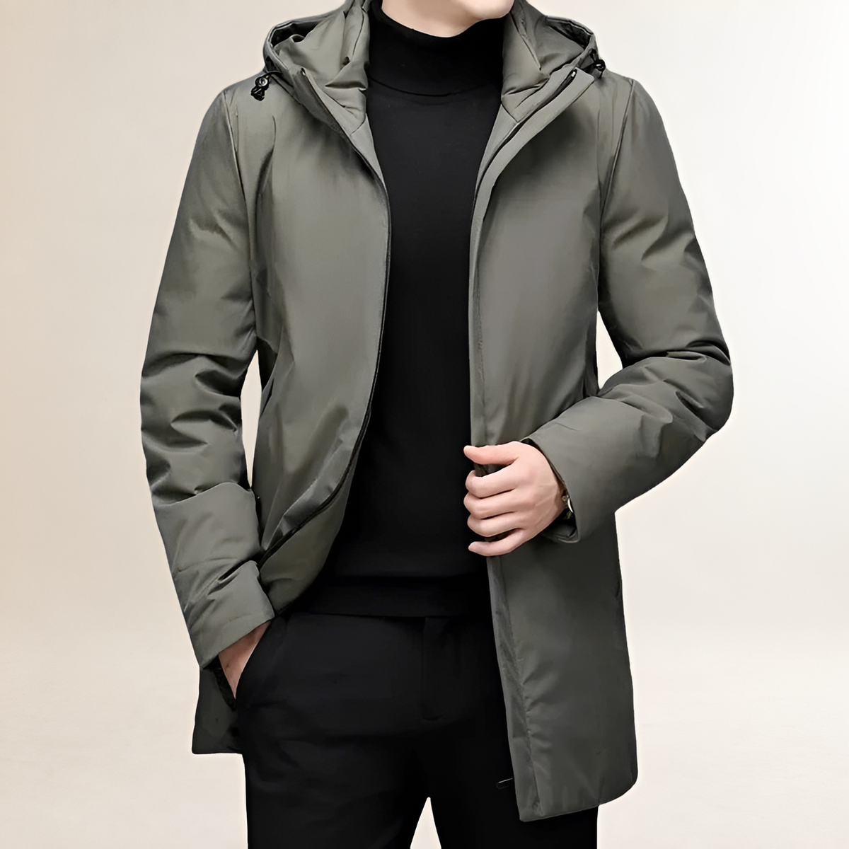 Jacket Men Hooded Long Length with Zipper - Regular Fit