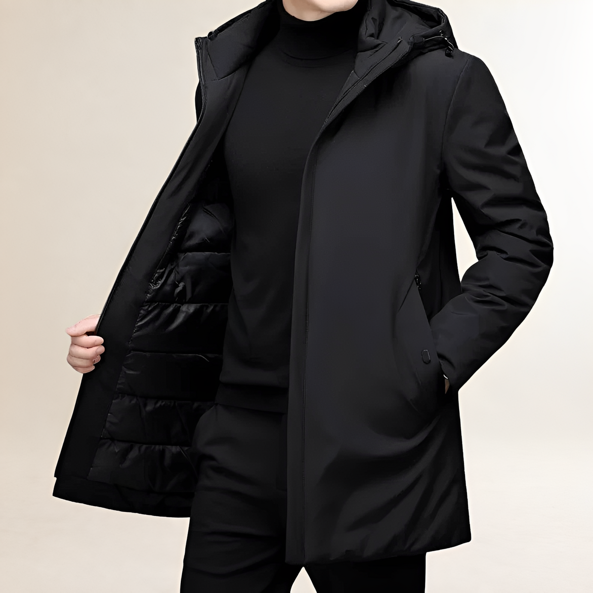 Jacket Men Hooded Long Length with Zipper - Regular Fit