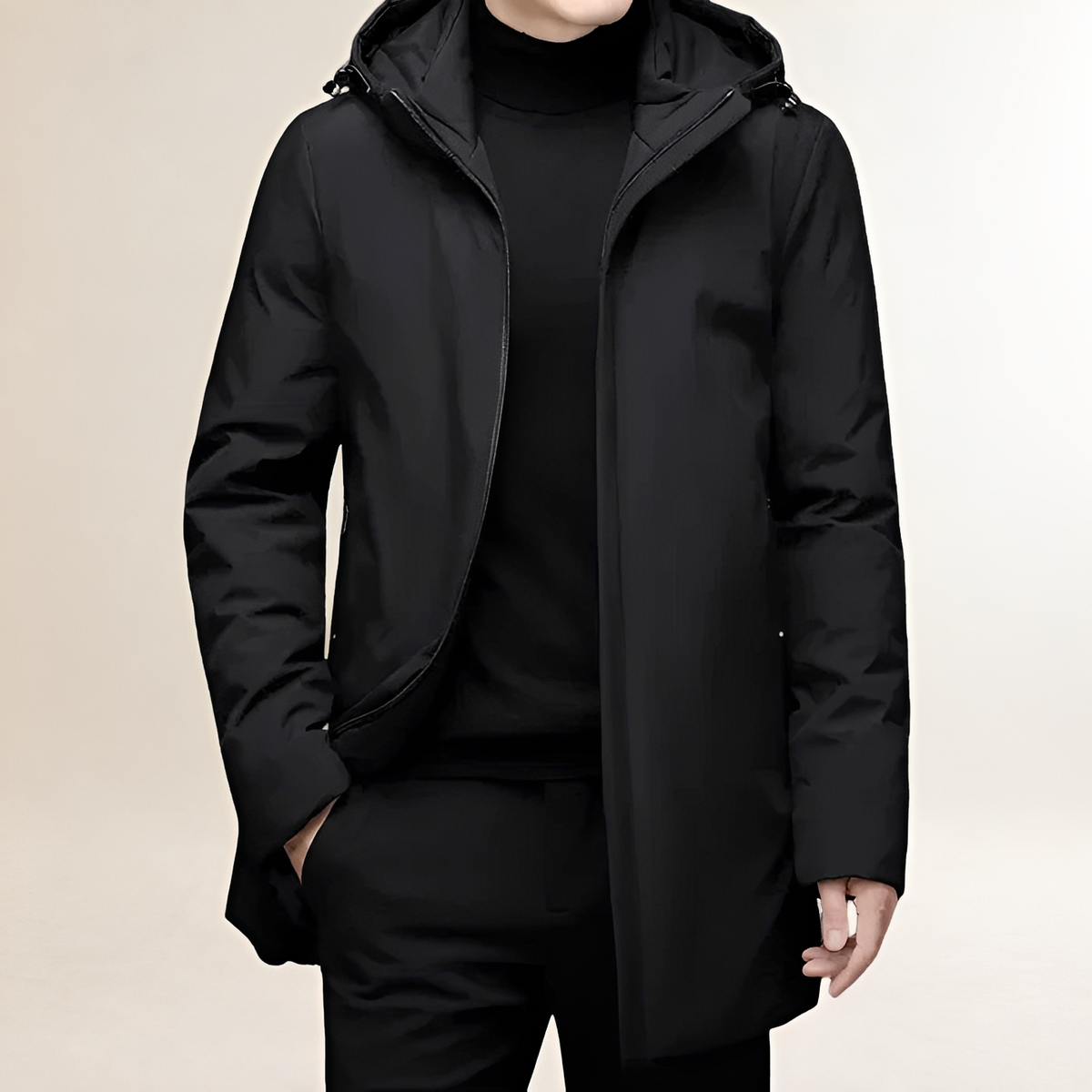 Jacket Men Hooded Long Length with Zipper - Regular Fit