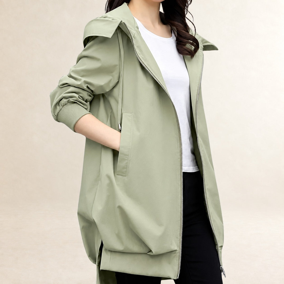 Jacket Women Hooded Zip Front Casual Outerwear - Modern Fit with Pockets