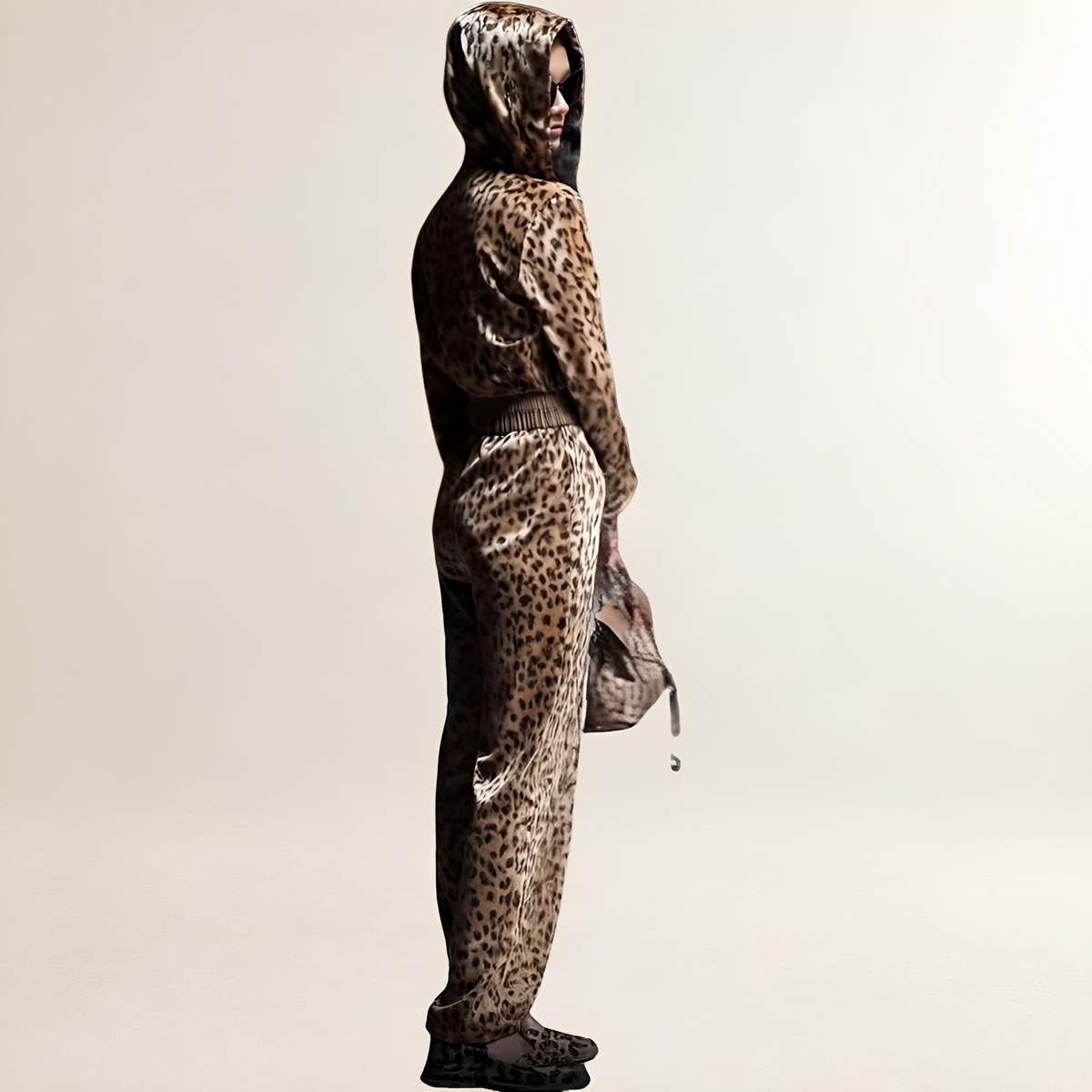 Jumpsuit for Women Leopard Print Zipper Hooded Loose Fit