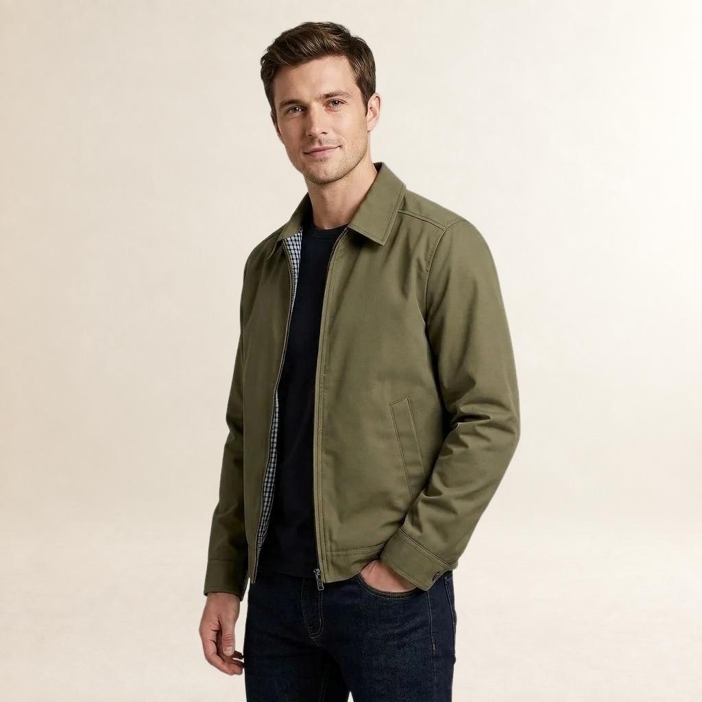 Lined Jacket for Men - Full Zip Closure with Point Collar and Inside Pocket