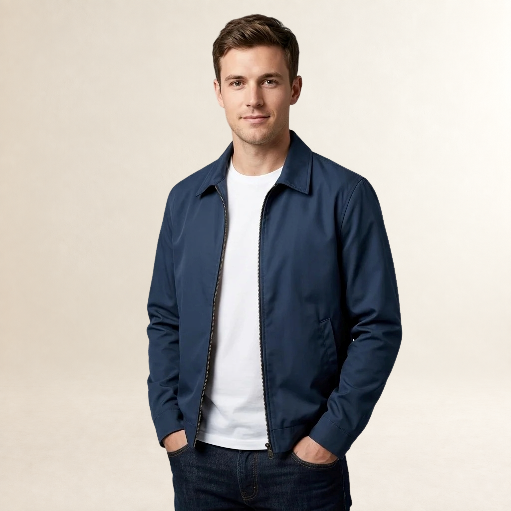 Lined Jacket for Men - Full Zip Closure with Point Collar and Inside Pocket