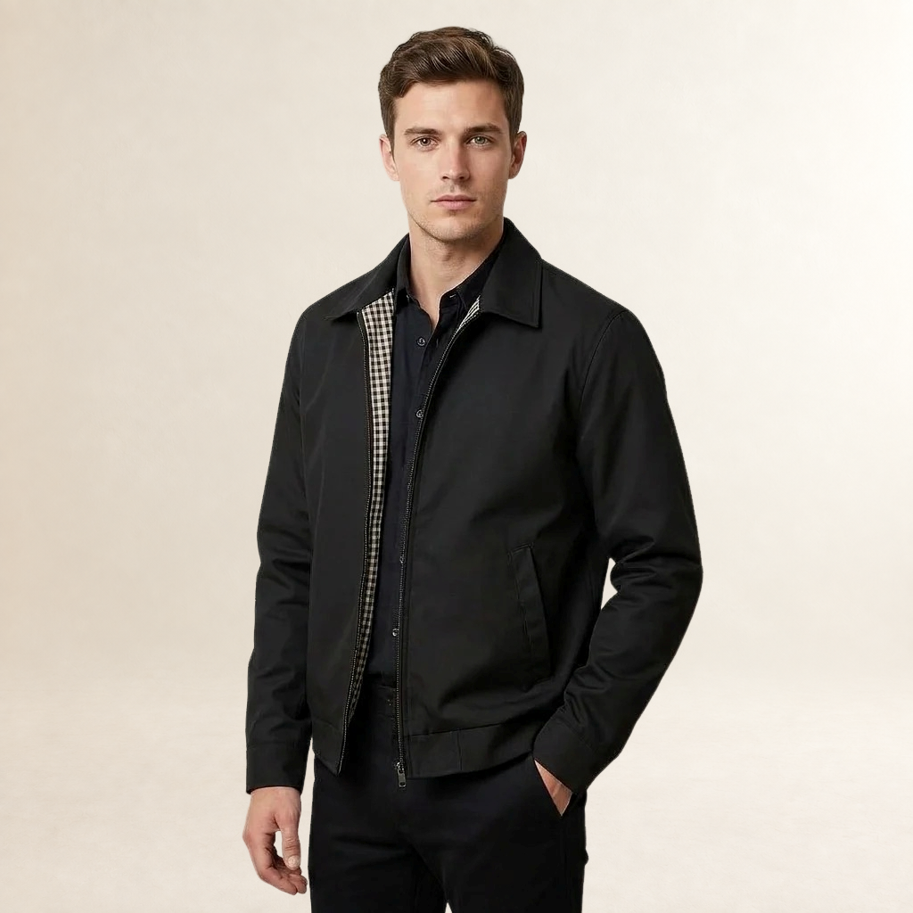 Lined Jacket for Men - Full Zip Closure with Point Collar and Inside Pocket