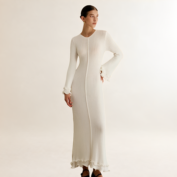 Long Sleeve Dress for Women Ruffle Hem Slim Fit Maxi Style