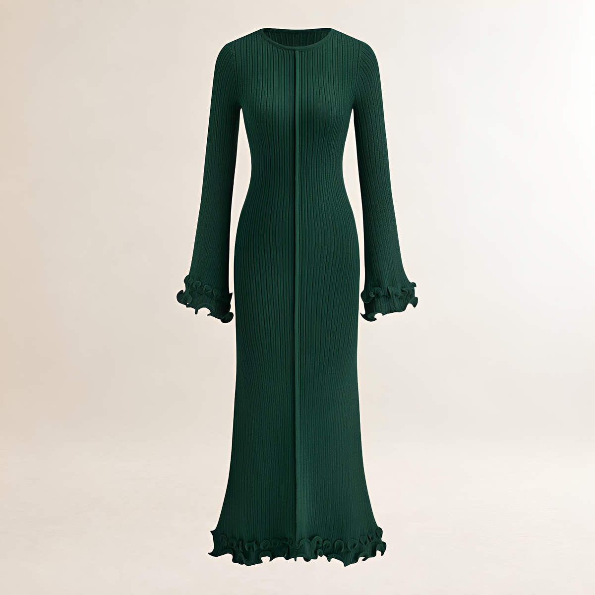 Long Sleeve Dress for Women Ruffle Hem Slim Fit Maxi Style