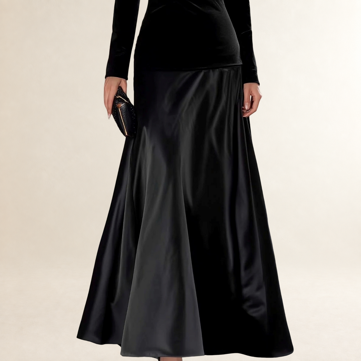 Long Sleeve Evening Gown for Women - A-Line Silhouette with Fitted Bodice