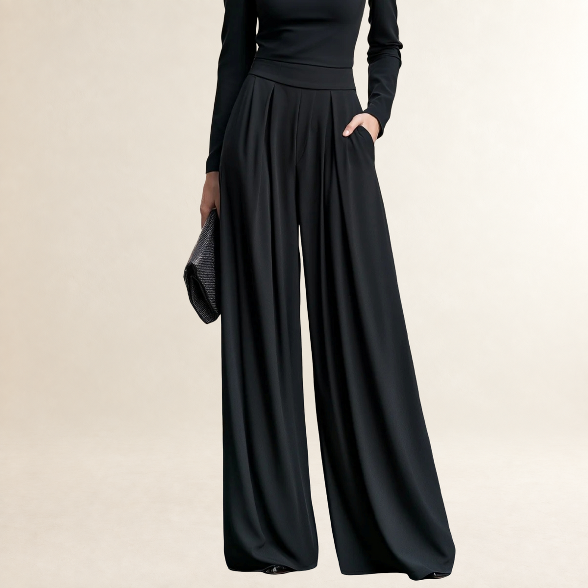 Long Sleeve Jumpsuit for Women with Boat Neckline and Wide-Leg Trousers - Tailored Fit