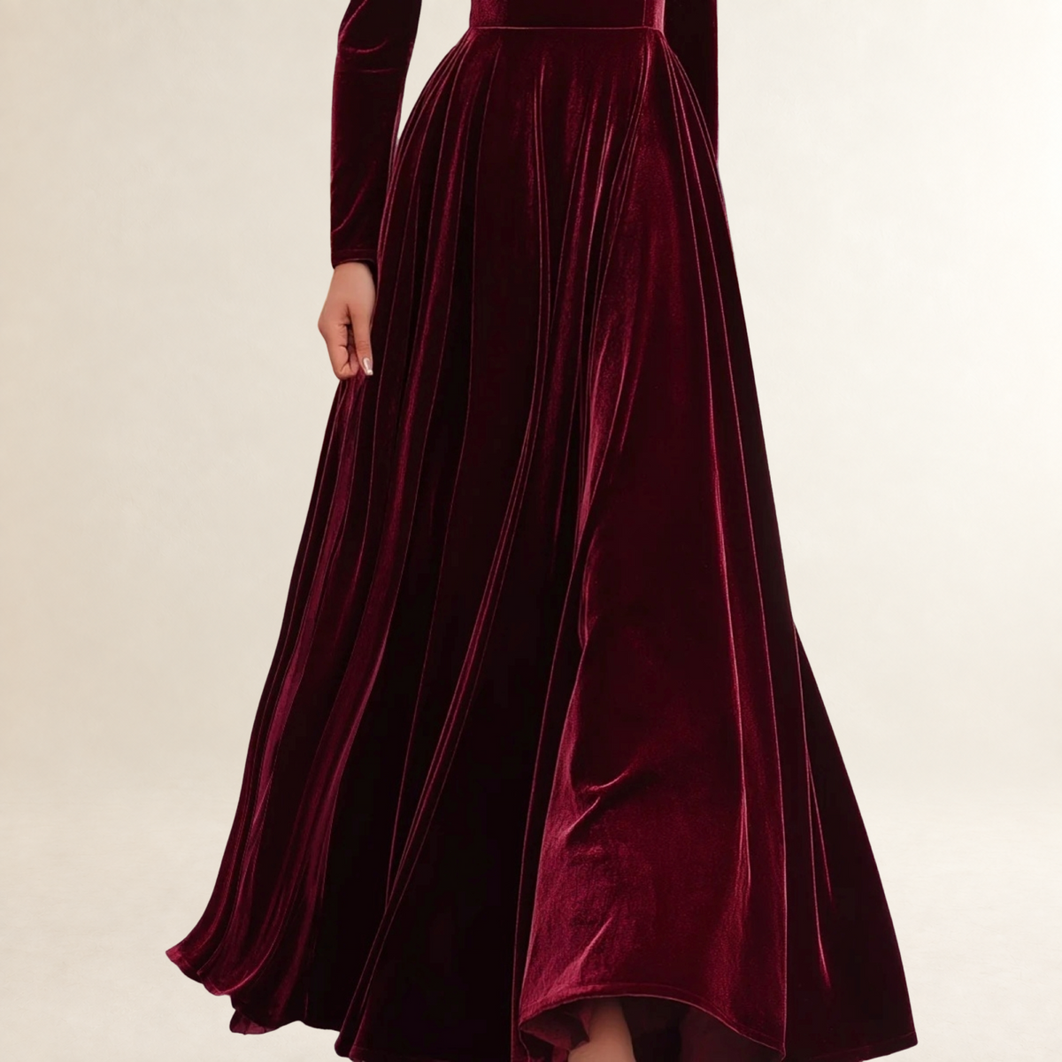 Long Sleeve Maxi Dress Women High Neck with Fitted Bodice - Elegant Silhouette