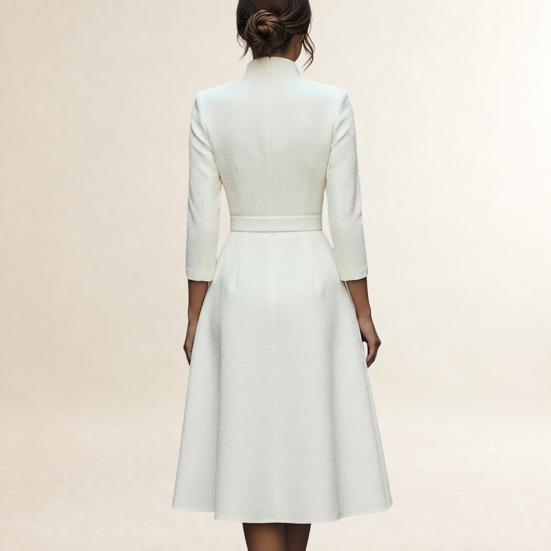 Long Sleeve Midi Dress for Women with Belted Waist and V-Neckline - A-Line Silhouette