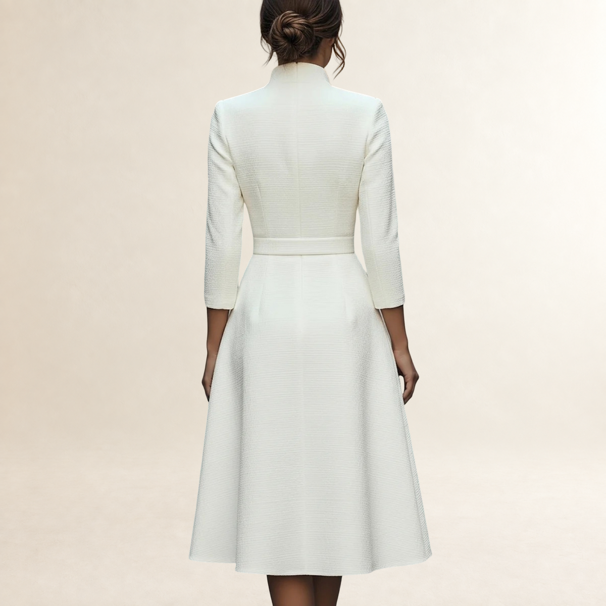 Long Sleeve Midi Dress for Women with Belted Waist and V-Neckline - A-Line Silhouette