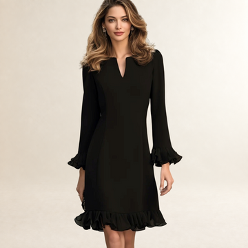Long Sleeve Mini Dress for Women V-Neck with Ruffle Hem and Cuffs
