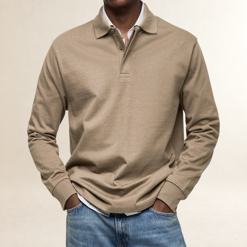 Long Sleeve Polo Shirt for Men - Classic Fit, Button Placket, Versatile Style