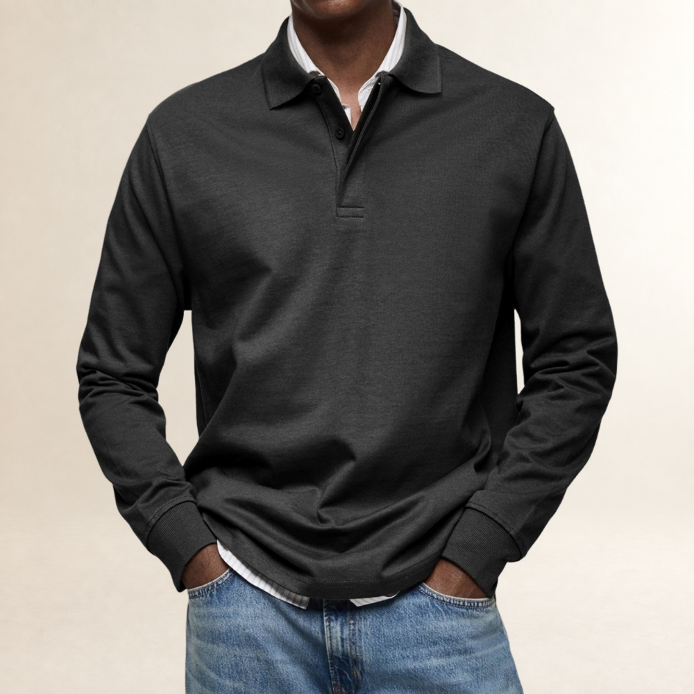 Long Sleeve Polo Shirt for Men - Classic Fit, Button Placket, Versatile Style