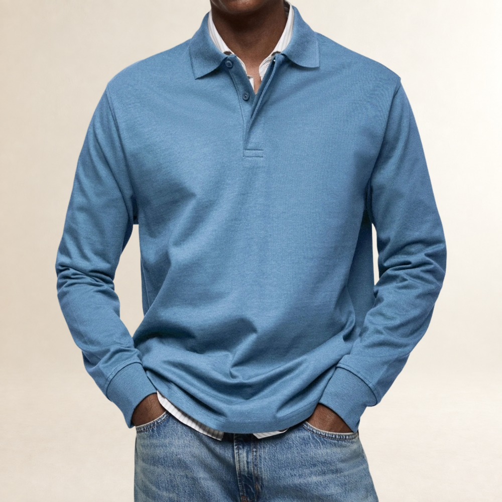 Long Sleeve Polo Shirt for Men - Classic Fit, Button Placket, Versatile Style