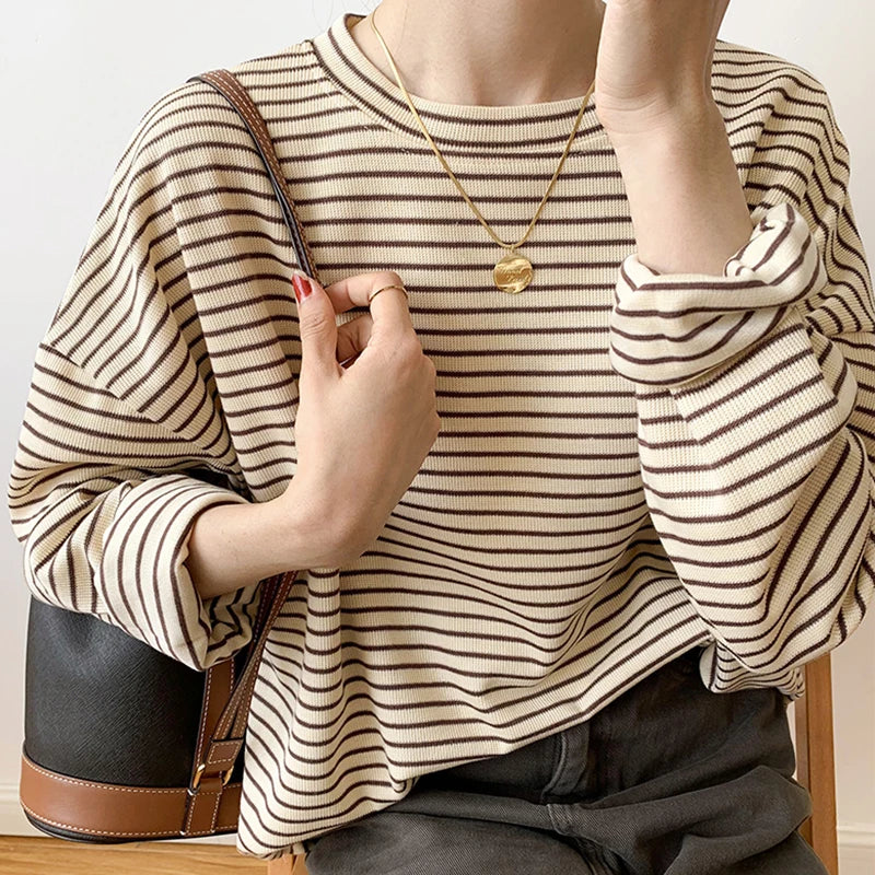 Long-Sleeve Shirt for Women - Striped Pattern with Relaxed Fit