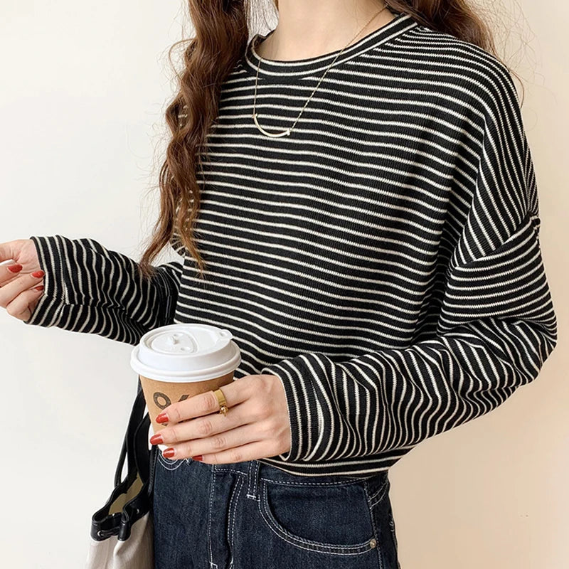 Long-Sleeve Shirt for Women - Striped Pattern with Relaxed Fit