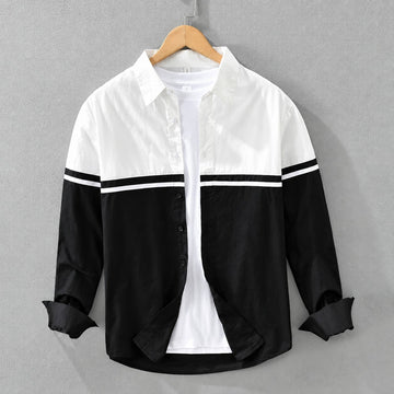 Long Sleeve Shirt Men Color Block Design Button-Up Regular Fit