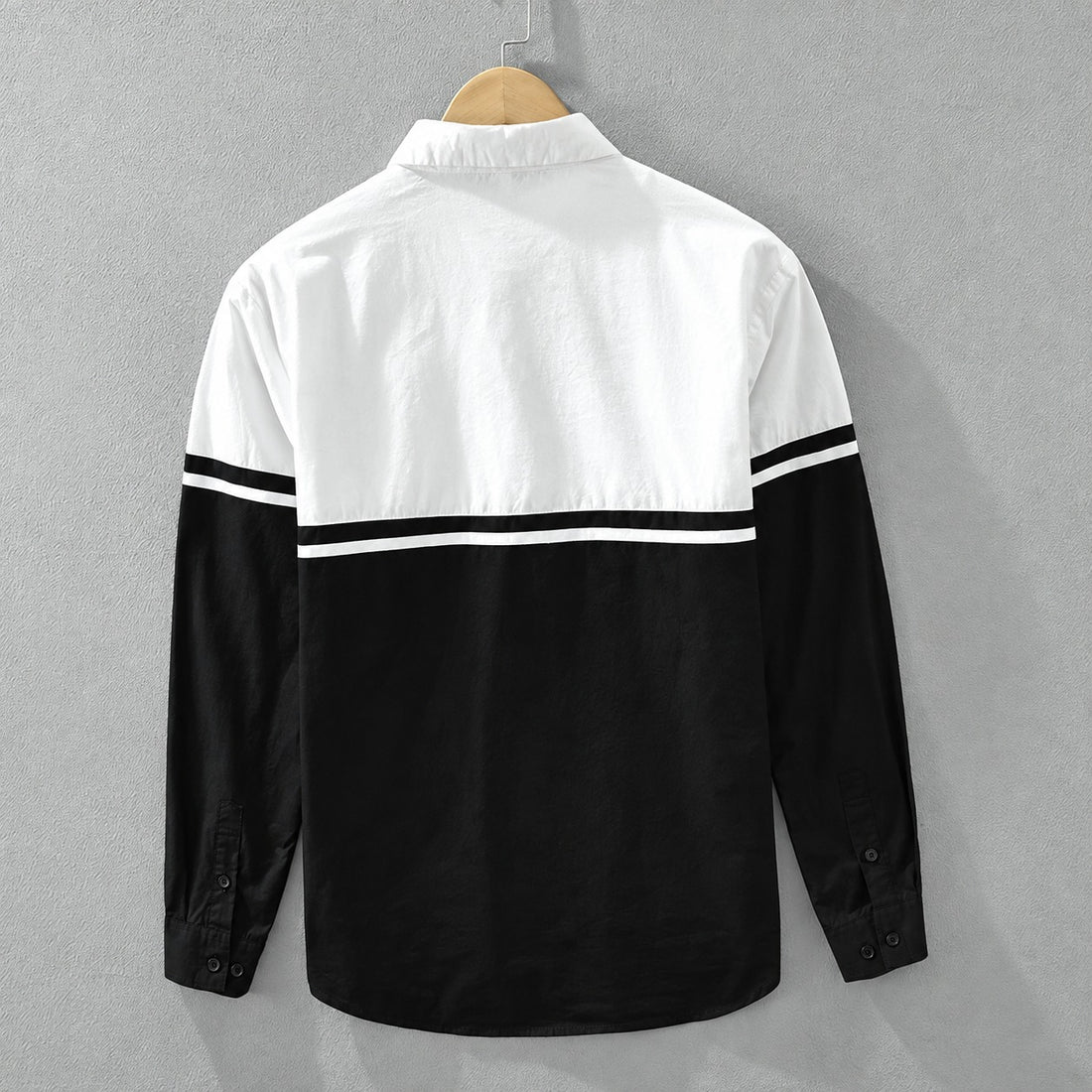 Long Sleeve Shirt Men Color Block Design Button-Up Regular Fit