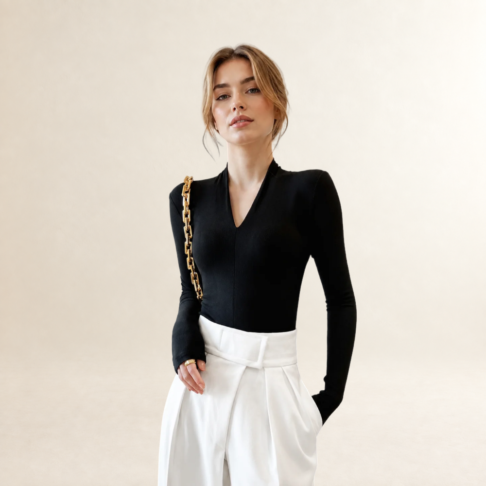 Long Sleeve Top for Women V-Neck Regular Fit Slim Silhouette
