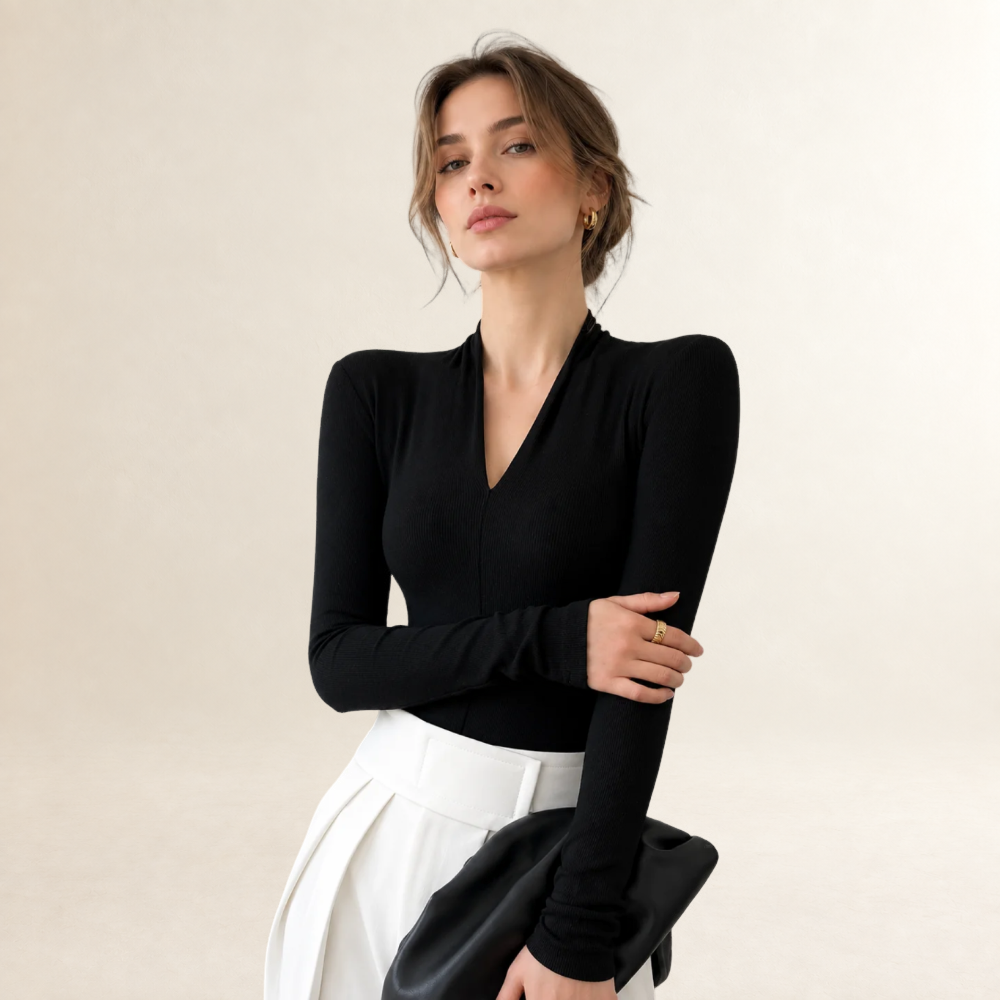 Long Sleeve Top for Women V-Neck Regular Fit Slim Silhouette