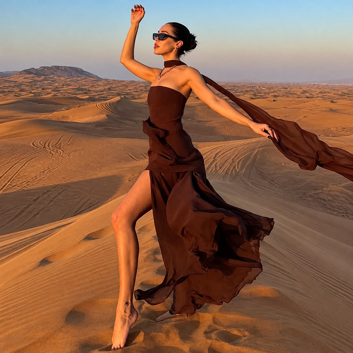 Maxi Dress for Women - Asymmetrical Design, Strapless with High Slit