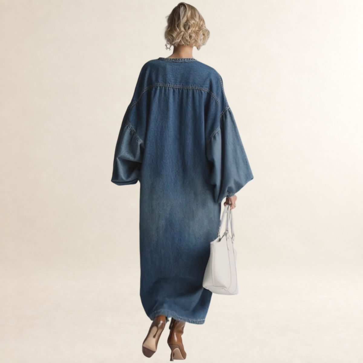 Maxi Dress for Women Button-Down with Balloon Sleeves Relaxed Fit