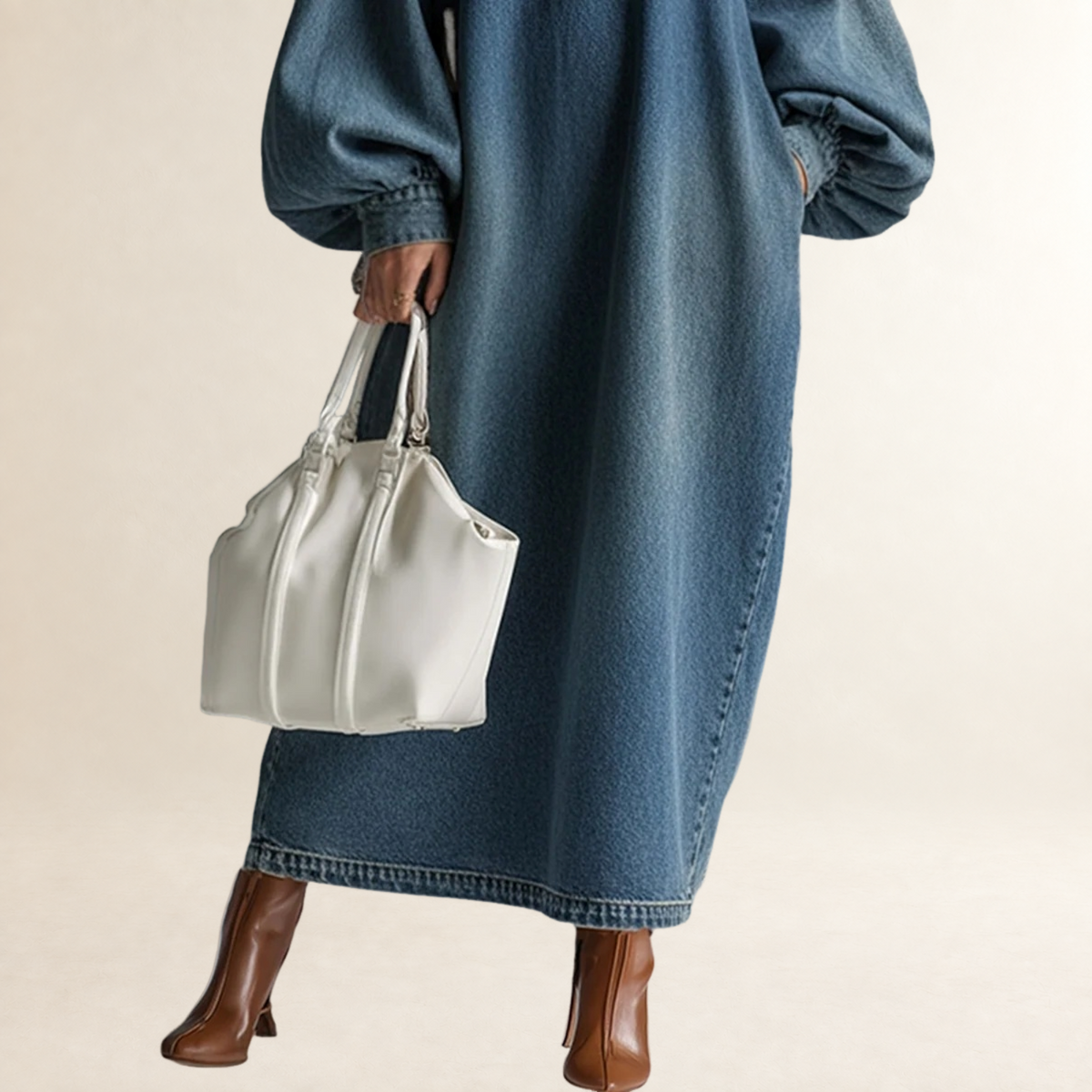 Maxi Dress for Women Button-Down with Balloon Sleeves Relaxed Fit