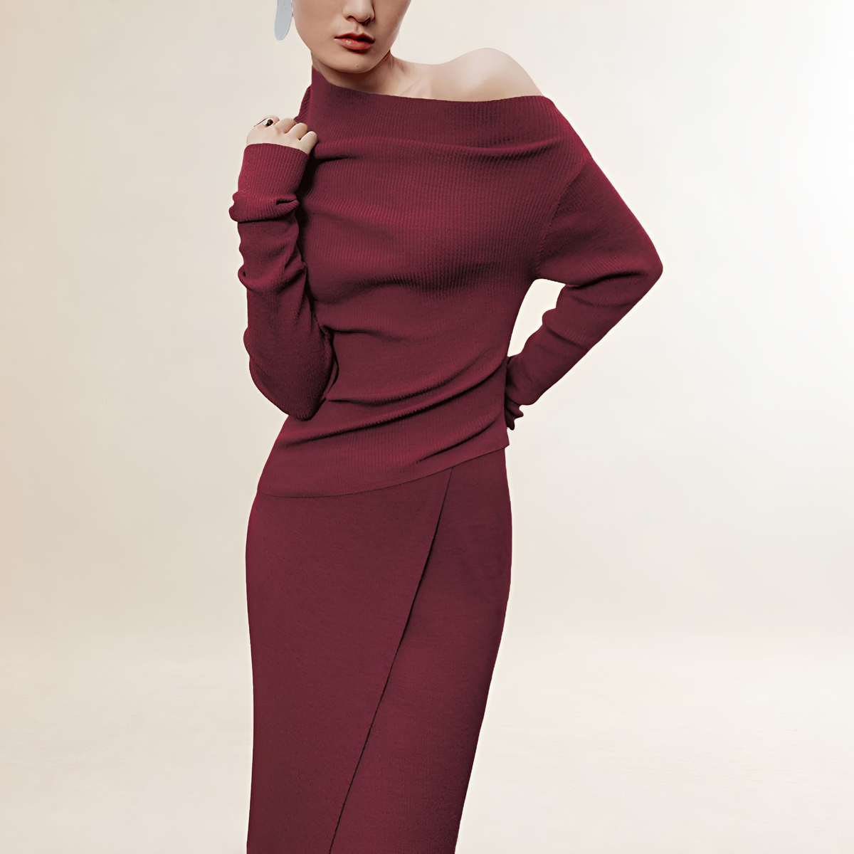 Maxi Dress for Women Off-Shoulder Long Sleeve Wrap Style with Slit