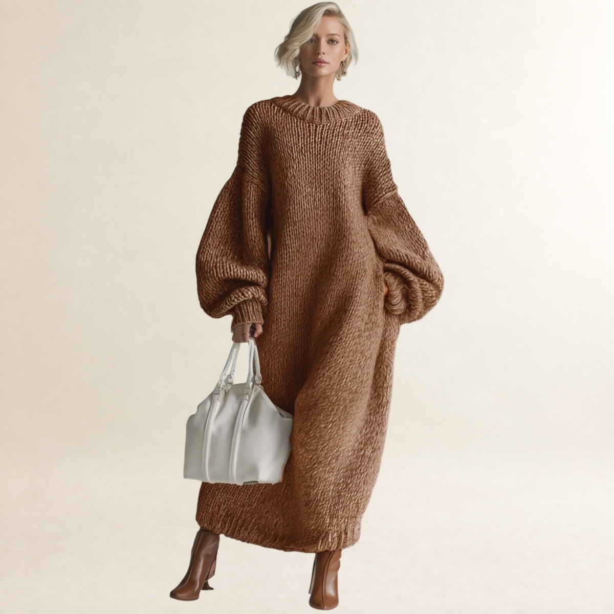 Maxi Dress for Women Oversized Round Neck Long Sleeve Casual Style
