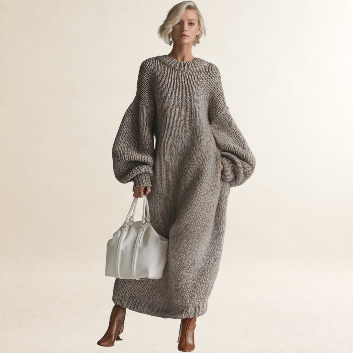 Maxi Dress for Women Oversized Round Neck Long Sleeve Casual Style