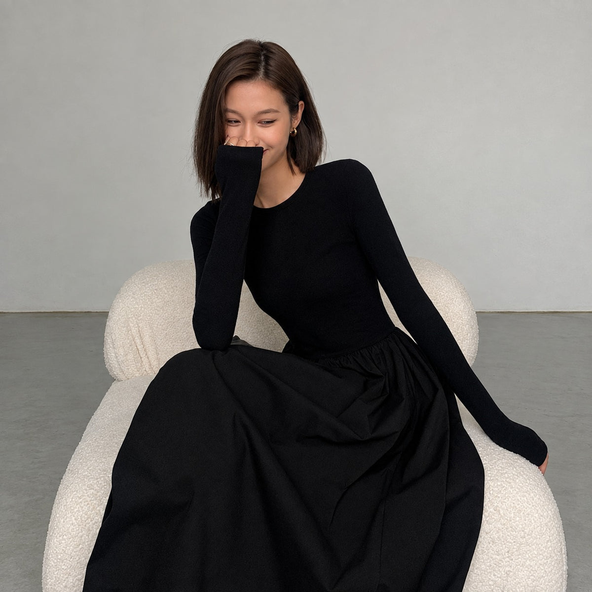 Maxi Dress Women Long Sleeve Crew Neck - Regular Fit with Pockets