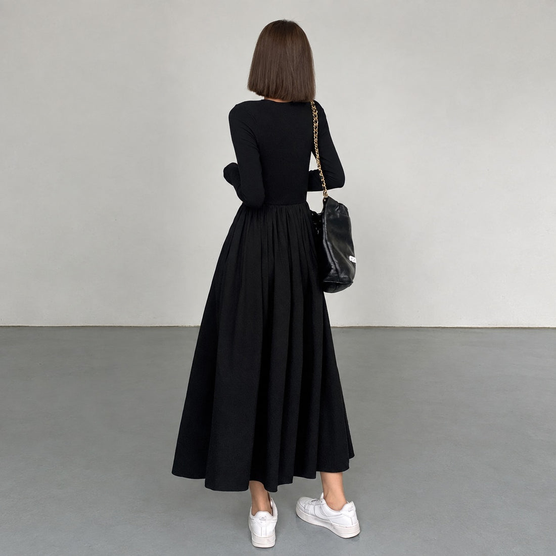 Maxi Dress Women Long Sleeve Crew Neck - Regular Fit with Pockets