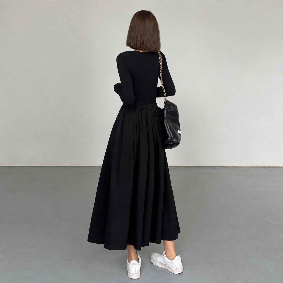 Maxi Dress Women Long Sleeve Crew Neck - Regular Fit with Pockets