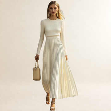 Maxi Dress Women Long Sleeve Pleated Design - Fitted Silhouette