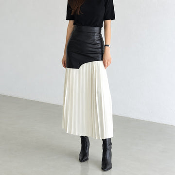 Maxi Skirt for Women - Asymmetric Pleated Design with High Waist, Regular Fit