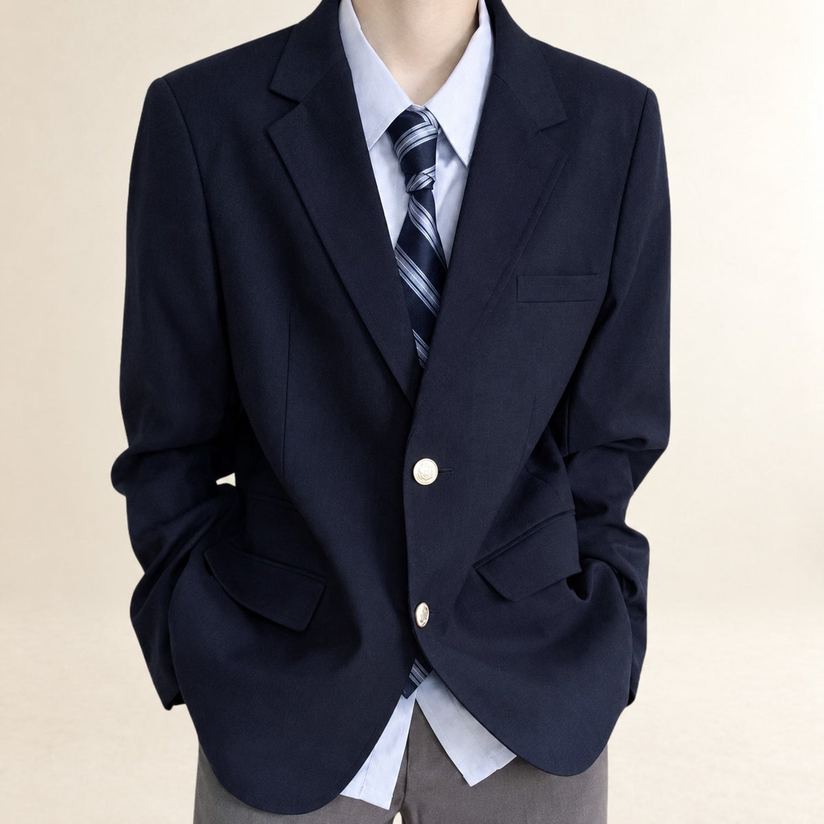 Men's Blazer - Classic Fit, Double-Breasted, Gold Buttons, Structured Design