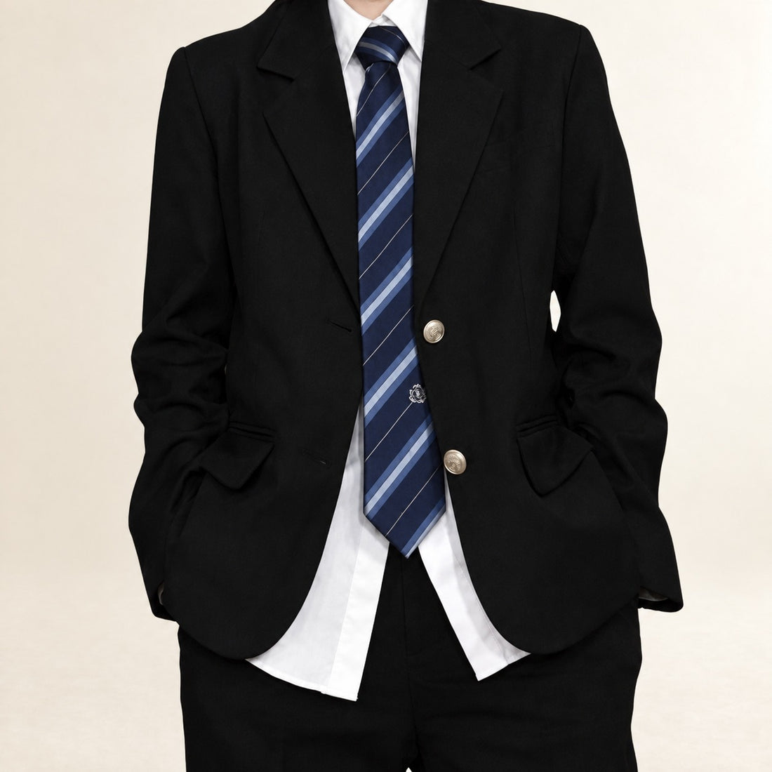 Men's Blazer - Classic Fit, Double-Breasted, Gold Buttons, Structured Design