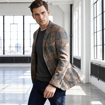 Men's Blazer Glen Plaid Pattern Soft Shoulder Relaxed Fit - Patch Pockets