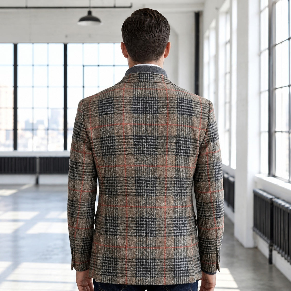 Men's Blazer Glen Plaid Pattern Soft Shoulder Relaxed Fit - Patch Pockets