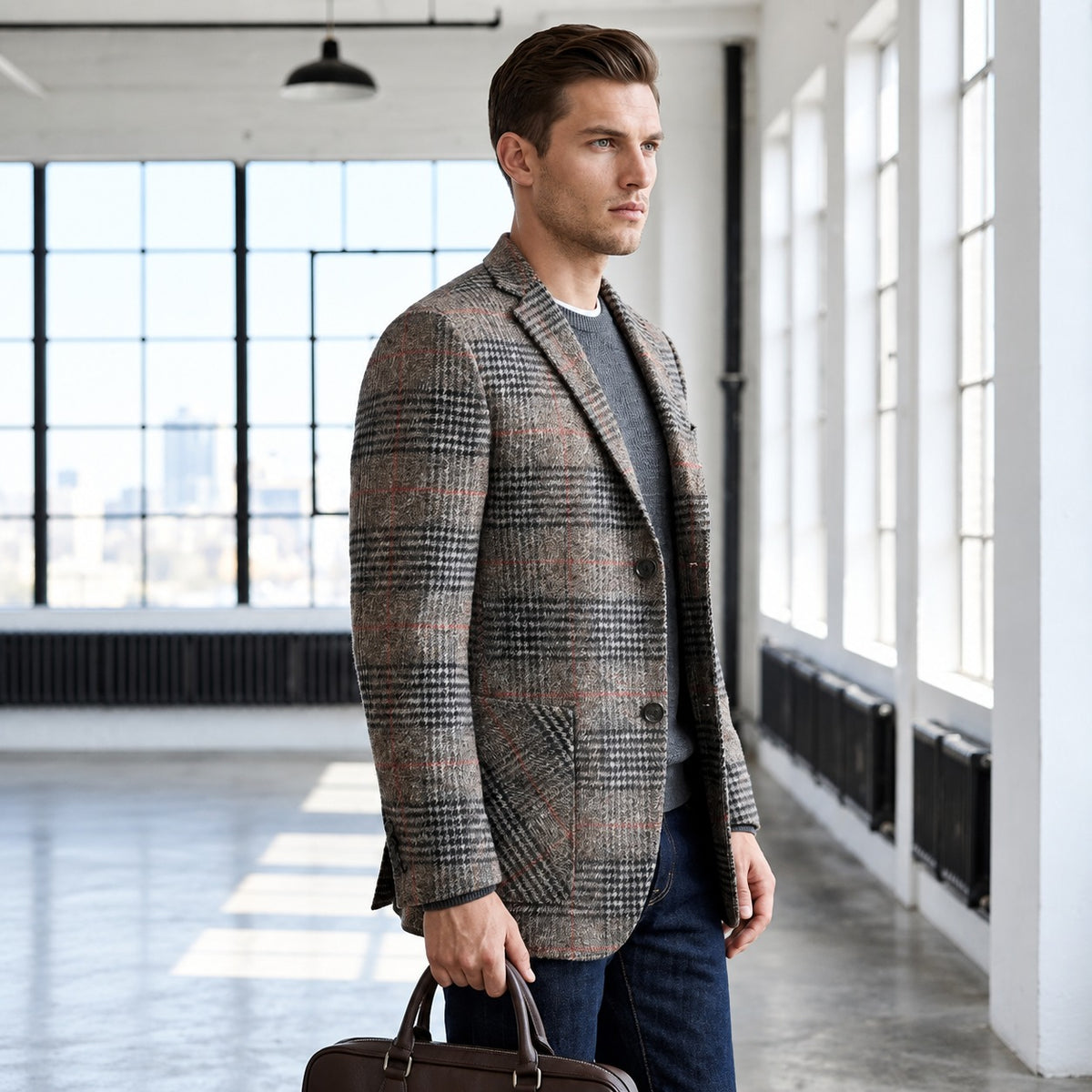 Men's Blazer Glen Plaid Pattern Soft Shoulder Relaxed Fit - Patch Pockets