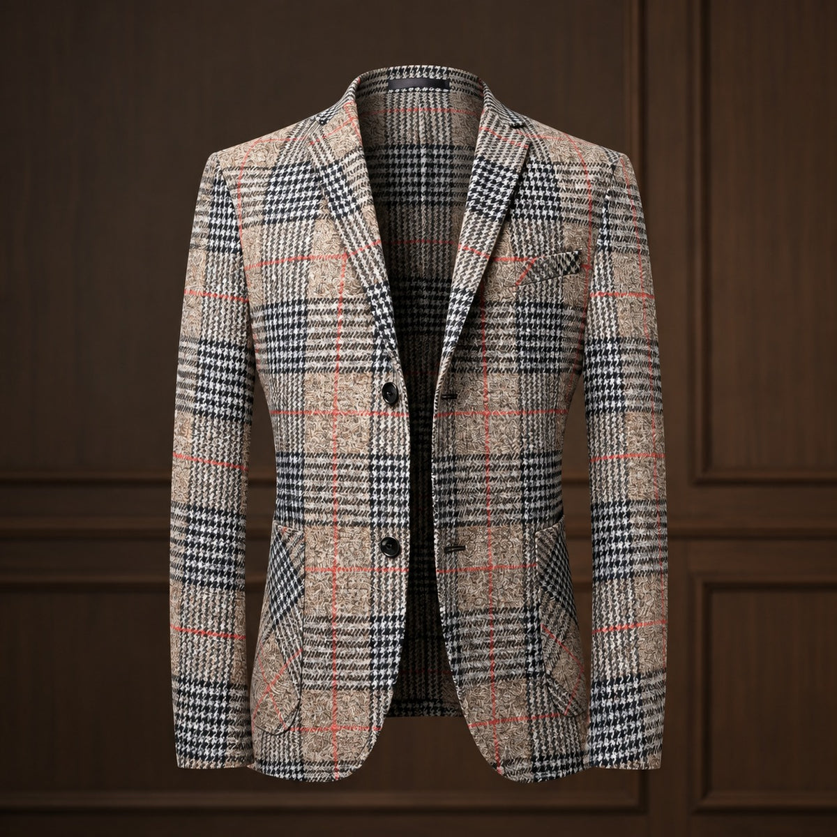 Men's Blazer Glen Plaid Pattern Soft Shoulder Relaxed Fit - Patch Pockets