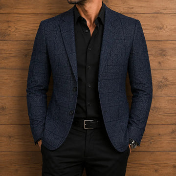 Men's Blazer Textured Check Pattern - Single-Breasted, Two Button Closure, Regular Fit