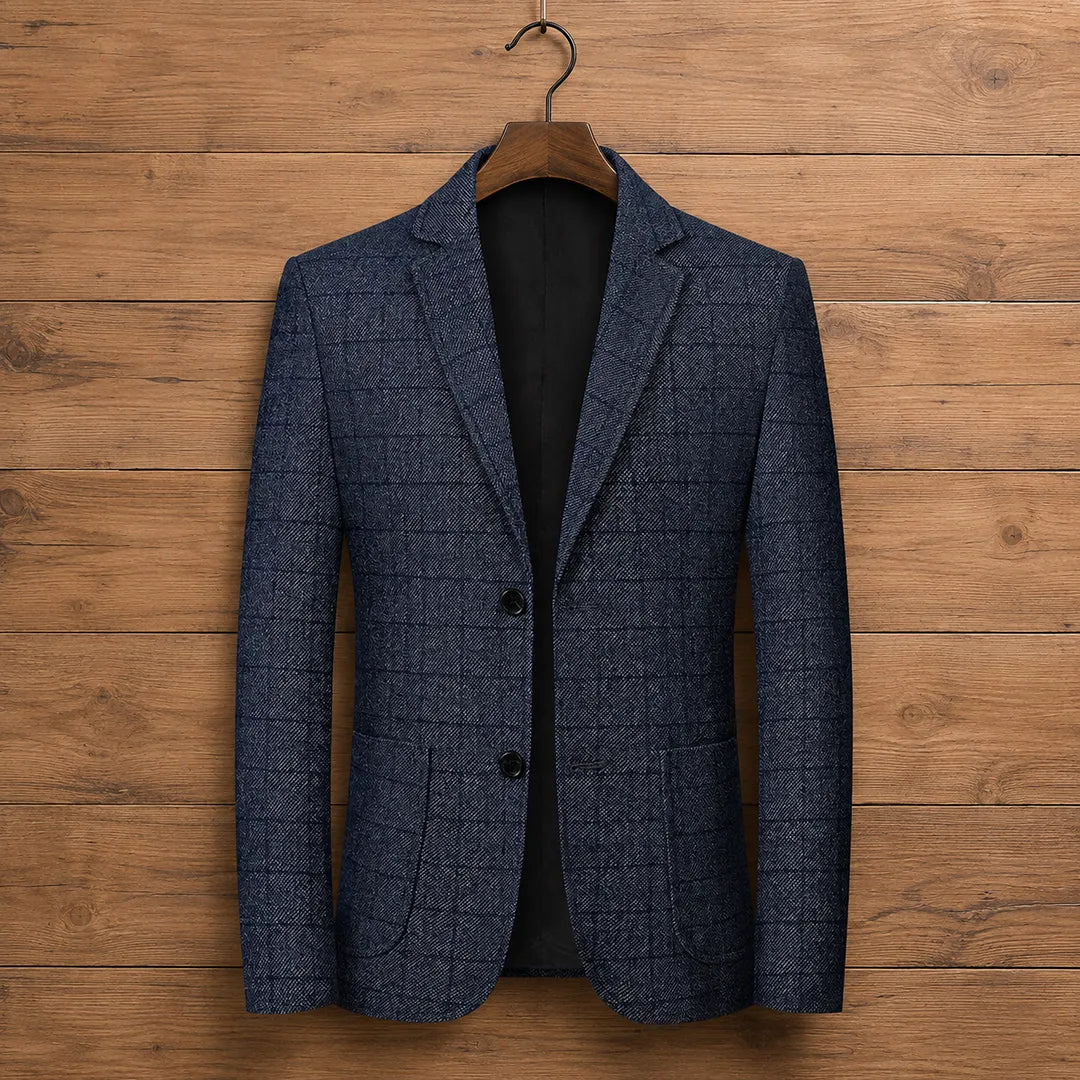 Men's Blazer Textured Check Pattern - Single-Breasted, Two Button Closure, Regular Fit