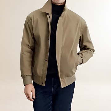 Men's Bomber Jacket with Snap Closure and Classic Collar - Relaxed Fit