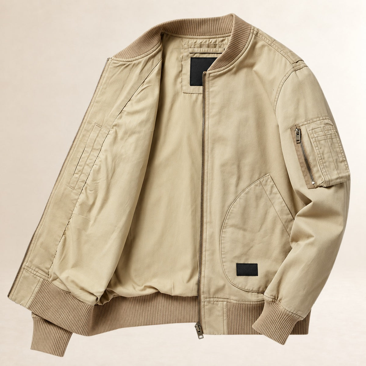 Men's Bomber Jacket with Utility Pocket and Ribbed Cuffs - Classic Fit