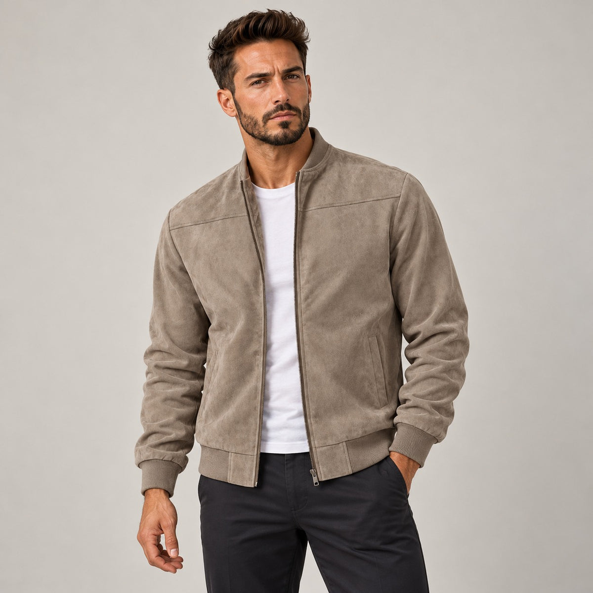 Men's Bomber Jacket - Zip-Up, Casual Style, Slim Fit