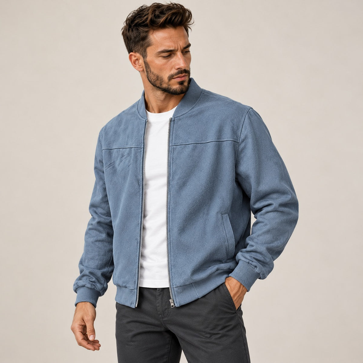 Men's Bomber Jacket - Zip-Up, Casual Style, Slim Fit