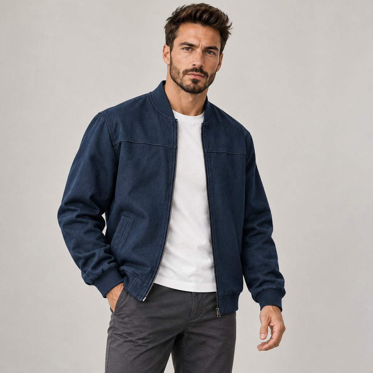 Men's Bomber Jacket - Zip-Up, Casual Style, Slim Fit