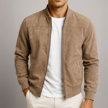 Men's Bomber Jacket - Zip-Up with Ribbed Cuffs and Relaxed Fit
